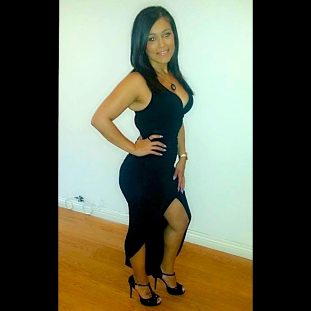 Black high low ruched dress